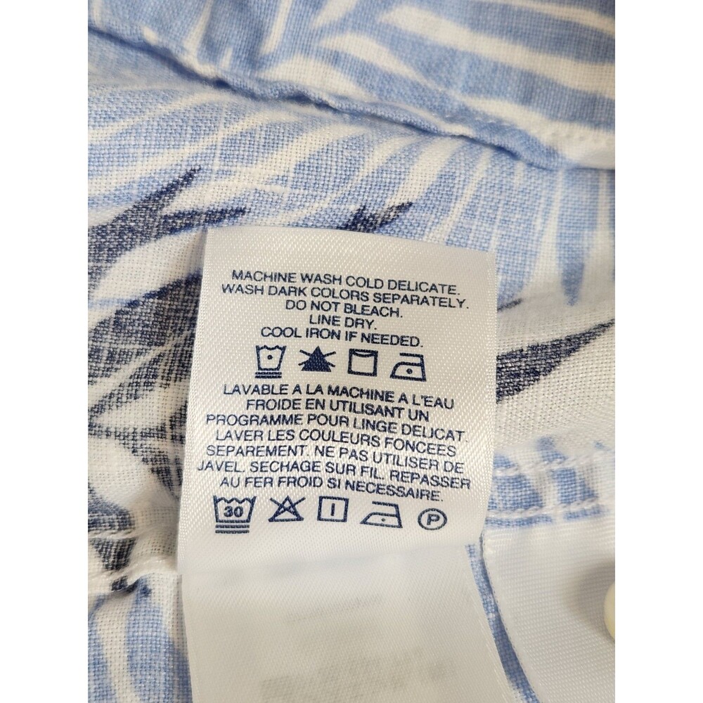 Lands' End 100% Linen Short Sleeve Tropical Palm Button Down Shirt Men's Large - Picture 7 of 9